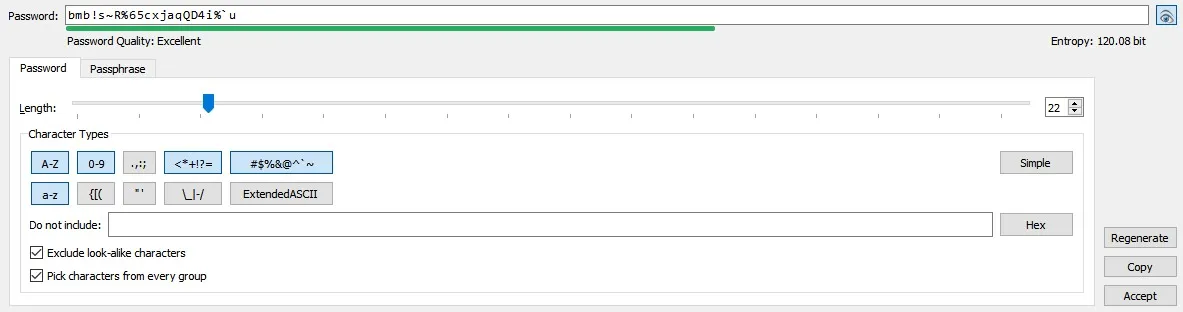  All the passphrases and passwords in this post was auto-generated using KeepassXC